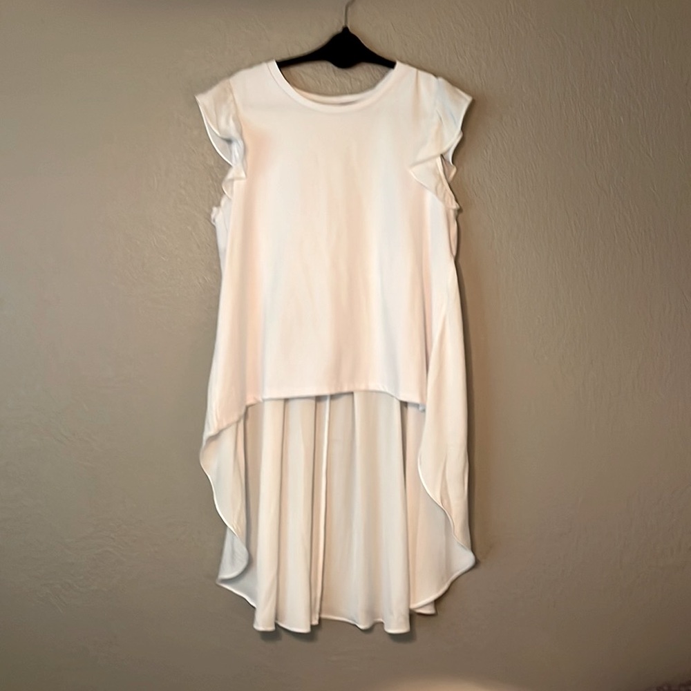 Large, White high/low shirt. Worn once. No defects or stains.